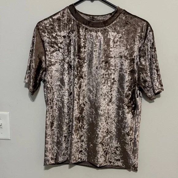Women’s Velvet Short Sleeve Top - Metallic Brown - Picture 1 of 1